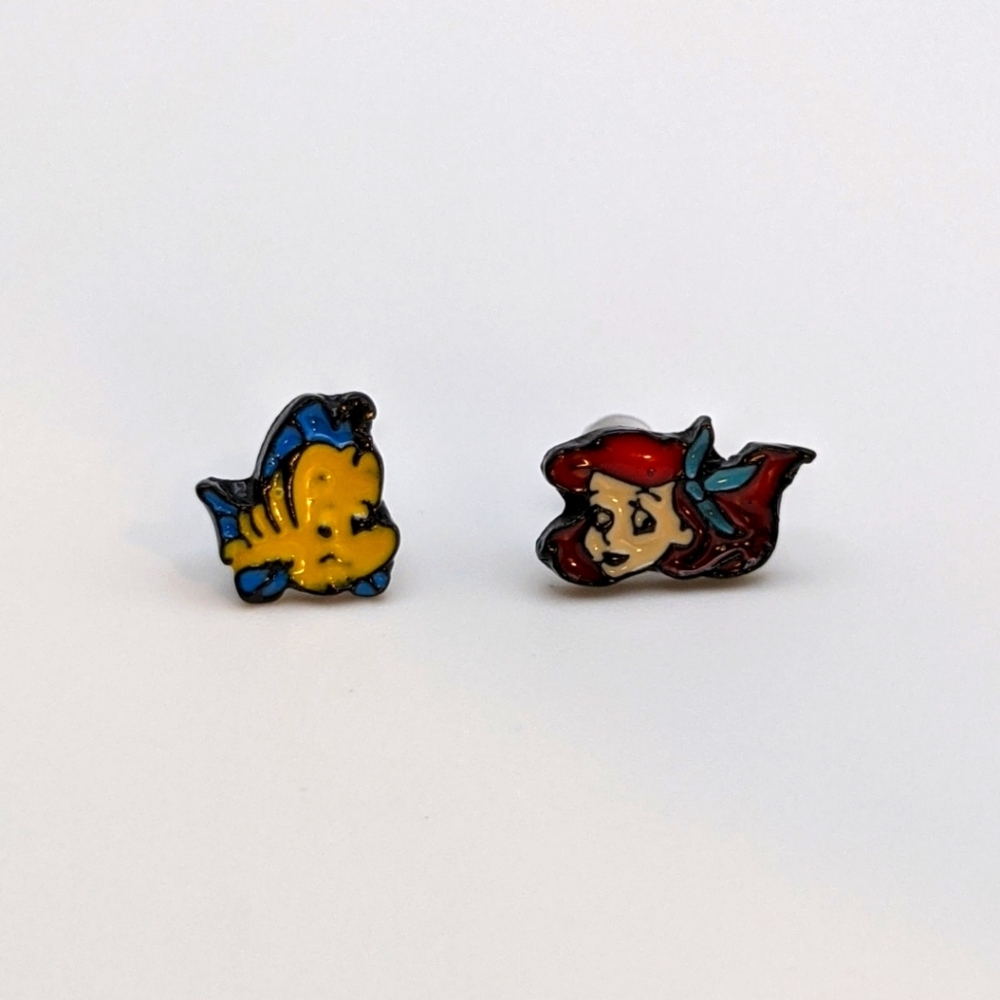Ariel and Flounder Little Mermaid acrylic stud earrings